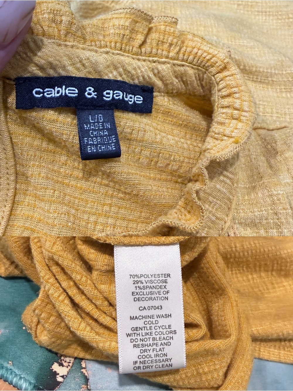 Cable & Gauge Mustard Crochet Mock Neck Boho Top Large - Picture 6 of 6